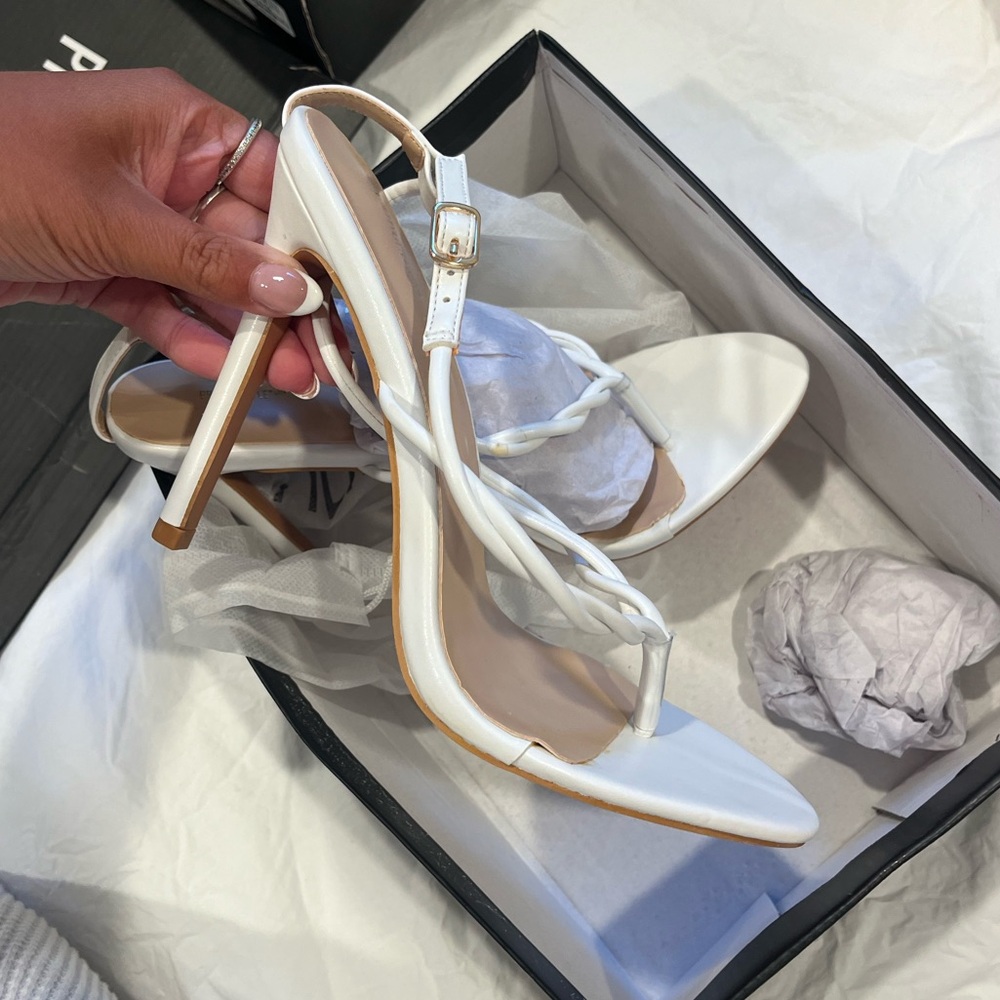 PRETTY LITTLE THING WHITE STRAPPY HEELS